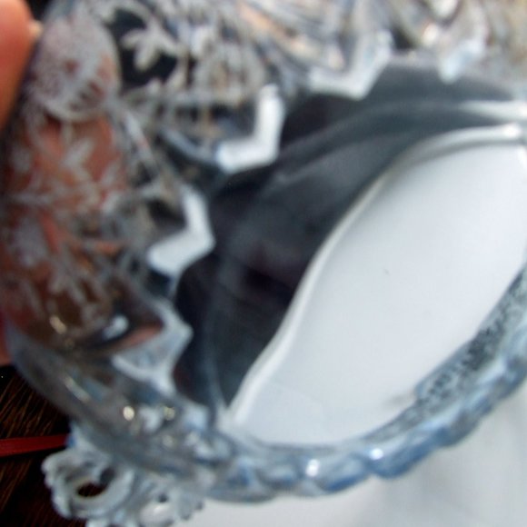 Antique CANDY Glass DISH SILVER OVERLAY SKY Blue - Picture 3 of 5